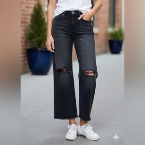 Aeropostale Low rise Baggy Black edgy Distressed Wide leg Jeans size 6 Cabincore